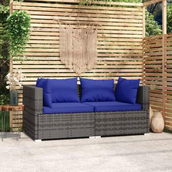 Sofá de 2 plazas con cojines en Polyrattan gris