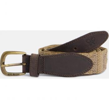 Silbon - Cinturón de hombre de piel étnico beige, hecho de cuero auténtico, diseño étnico en tonos beige, hebilla metálica resistente, ancho estándar para comodidad y ajuste