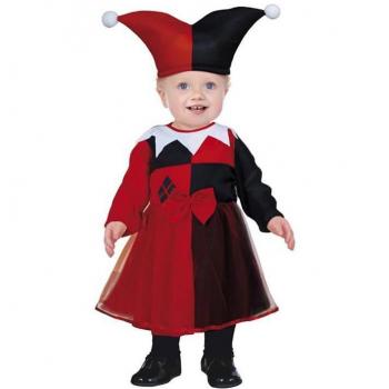 Disfraz de Arlequina rojo y negro para niña y bebé