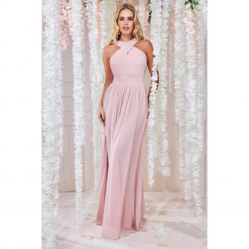 Goddiva Halter Neck Chiffon Maxi Dress - Light Pink