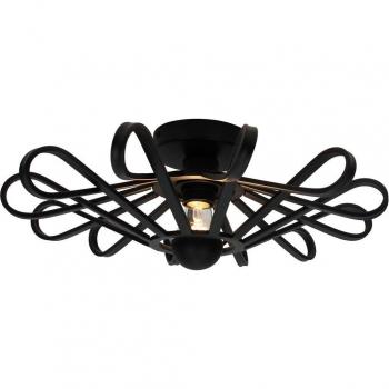 Plafón de techo Lindby Kaelen, negro, hierro, diámetro 45 cm, casquillo E27, diseño tradicional para salón y comedor (1 lámpara)