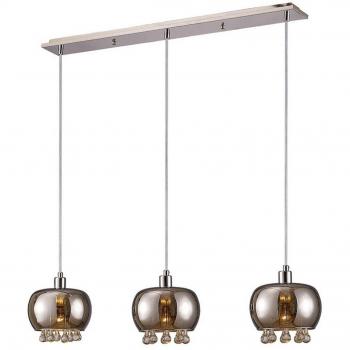 Lámpara Colgante 3 Bombillas E14 Cristal Espejo Lineal Cromo Pulido Cristal Transparente
