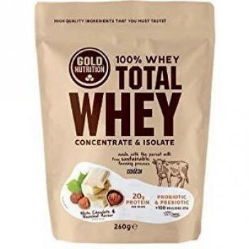 Goldnutrition Total Whey Proteina 260g, Chocolate Blanco con Avellanas, Aumenta y Conserva Músculos