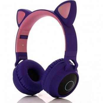 Auriculares LED con Orejas de Gato Bluetooth 5.0, Cancelación de Ruido, Soporte para Tarjeta TF y Radio FM, Micrófono Inalámbrico y Alámbrico para Adultos y Niños
