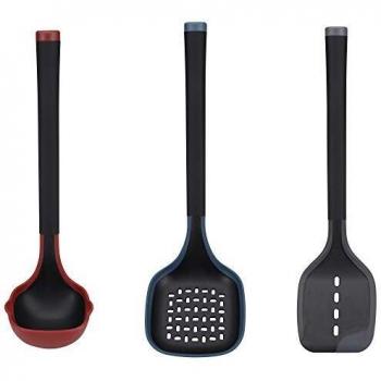 Bergner Set utensilios de cocina 3pcs: cazo para sopas o caldos, espumadera y espátula, en silicona, colección Essence, Multicolor