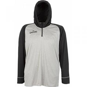 Spalding Street LS Camiseta de Entrenamiento Manga Larga de Baloncesto, Hombre, Gris Melange/Negro, XL