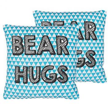 Conjunto de 2 Cojines Infantiles de Algodón Azul 40 x 40 cm Estampado Abrazos de Oso Patrón Triangular Forma Cuadrada Habitación Infantil Radzkot