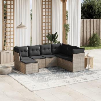 7-Piece Grey Poly Rattan Garden Sofa Set with Cushions