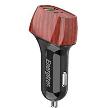 Cargador de Coche Energizer 38W PD QC3 - 1 USB-C & 1 USB-A - Diseño Madera Nogal