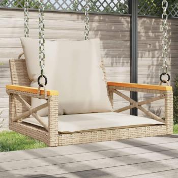 Estante de banco columpio con almohadas de ratán sintético beige 63x62x40 cm