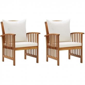 Acacia Wood Garden Chairs with Cushions - Set of 2