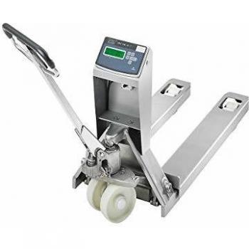 Transpaleta de acero inoxidable con báscula de precisión y protección IP67
