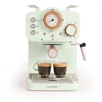 Cafetera Express Semiautomática Verde Mate y Madera 20 Bares, 1,25L, Vaporizador - Thera Retro