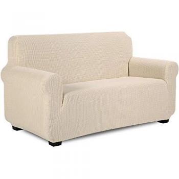TIANSHU Funda de sofá 2 plazas Tejido Jacquard de poliéster y Elastano Fundas de sofá Suaves duraderas（2 plazas，Marfil）