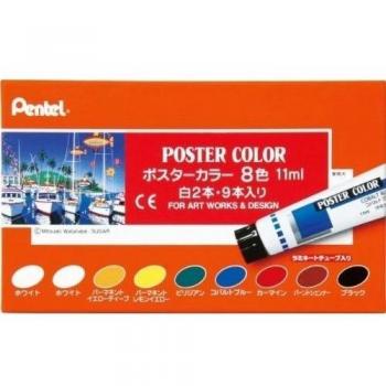Set 8 tubos de colores Pentel poster color de la pintura laminadas