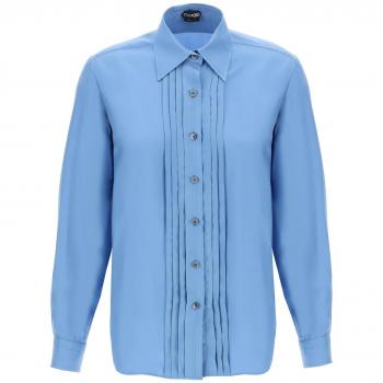 Tom Ford Pleated Bib Shirt with - 42 Blue, Female, Size: S