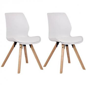 Set de 2 sillas Luna de comedor con base de madera, en plástico y opciones de tapizado en tela, terciopelo o polipiel, color blanco