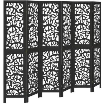Biombo separador de 6 paneles madera maciza Paulownia negro