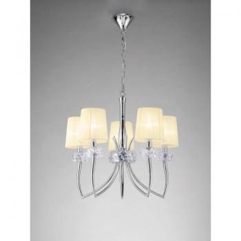 Lámpara Colgante Loewe 5 Bulbs E14, Cromo Pulido con Tulipas Blancas y Tonos Crema