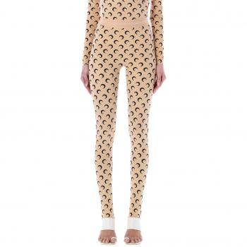 Beige Moon Printed Stirrup Leggings for Women by Marine Serre, Size L