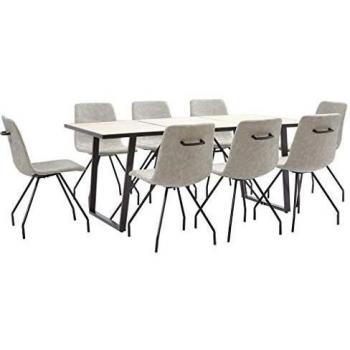 vidaXL Juego de Comedor 9 Piezas de Cuero Sintético Mobiliario Decoración Interior Casa Hogar Robusto Duradero Resistente Funcional Práctico Útil Gris