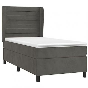Cama box spring con colchón terciopelo gris oscuro 100x200 cm