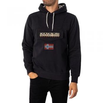 Napapijri Burgee Black Hoodie with Label Patch - Men's Size M
