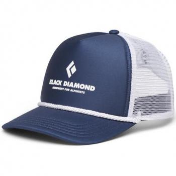 Gorra Trucker Black Diamond Flat Bill Azul y Blanco con diseño clásico, visera plana, ajuste snapback y logo de la marca en el frente