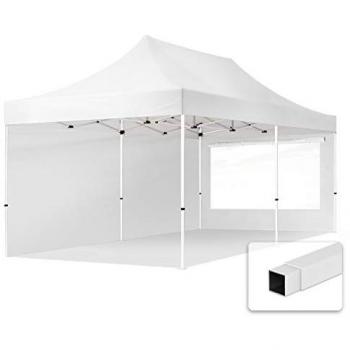 Gazebo Plegable TOOLPORT 3x6m de Acero con 2 Paneles Laterales Panorámicos, Carpa de Fiesta en Color Blanco, modelo ECONOMY con estructura de acero de 30mm