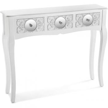 Mueble Recibidor Estrecho Versa Indra, Mesa Consola con 3 cajones, Medidas (Al x L x An) 80 x 25 x 95 cm, Madera, Color Blanco
