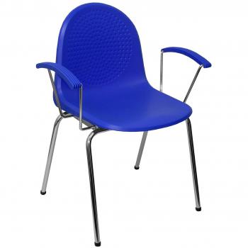 Piqueras y Crespo Silla confidente Ergonómica con Brazos fijos cromados y Estructura cromada Asiento y Respaldo de plástico de Color Azul
