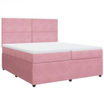 Cama box spring con colchón de muelles terciopelo rosa 200x200 cm