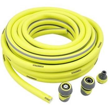Manguera de Jardín Ferrestock 15 Metros 5/8 Antitorsión PVC Flexible con Refuerzo de Poliéster 3 Capas Resistente a Rayos UVA y Antialgas con Accesorios