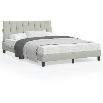Cama con colchón terciopelo gris claro 120x200 cm