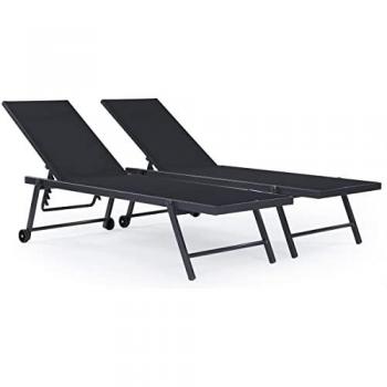 Tumbonas en textileno y aluminio Jolia - Phoenix - Lote de 2 – Negro