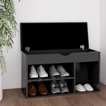 Banco Zapatero con Cojín de Contrachapada Brillo 80x30x47cm en Color Blanco Brillante y Gris Hormigón