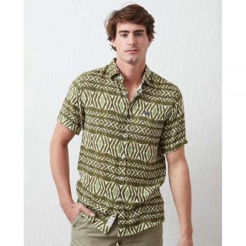 Camisa Altonadock étnica verde de manga corta para hombre