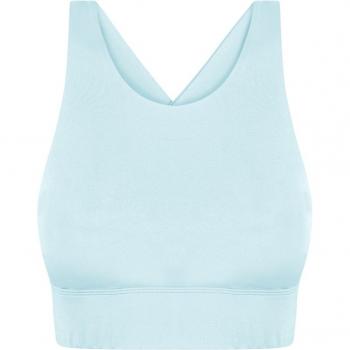 Top de mujer Frida Born Living Yoga en color azul suave - Sujetador Deportivo Sujeción Alta Cropped Tejido Premium Tirantes Anchos Diseño Único
