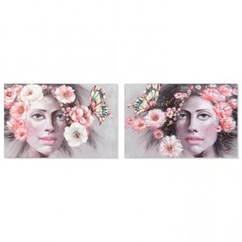 Cuadro DKD Home Decor Girl Flores 120 x 3 x 80 cm Moderno (2 Unidades)