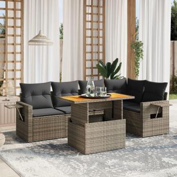 6-Piece Grey Poly Rattan Garden Sofa Set with Cushions