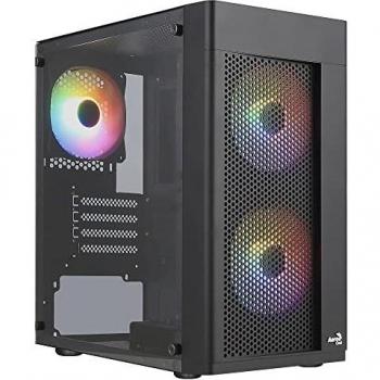 Aerocool HEXFORMBKV2, Caja PC Micro ATX, 3 Ventiladores FRGB, Frontal Rejilla, Negro