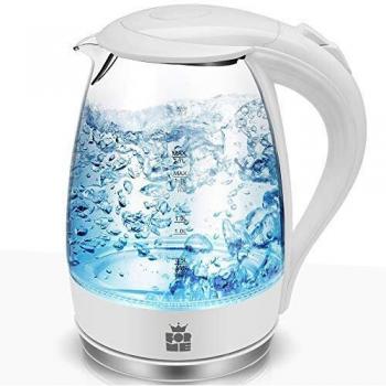 ForMe Hervidor Eléctricos de Vidrio Agua 1,7 I Azul LED Iluminación Tetera Borosilicato I Cristal Hervidora I Desconexión automática I Filtro Antical I Acero Inoxidable I 2200W I Libre de BPA