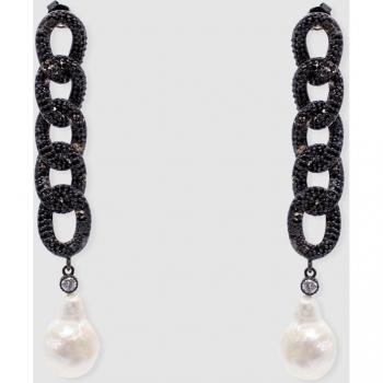 Pendientes largos de plata con circonitas y perlas barrocas
