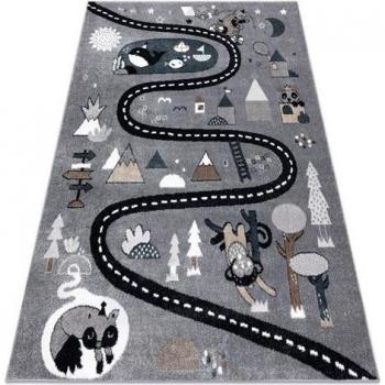 Alfombra Fun Route para Niños, Calle y Animales, Gris 180x270 cm