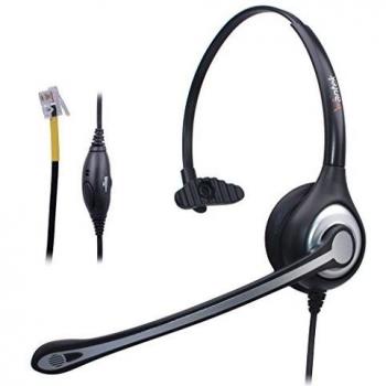 Wantek Auriculares Teléfono Fijo RJ9 Monoaural, Micrófono con Cancelación de Ruido, Cascos con Control de Volumen para Yealink Avaya Cisco Grandstream Snom Teléfonos IP