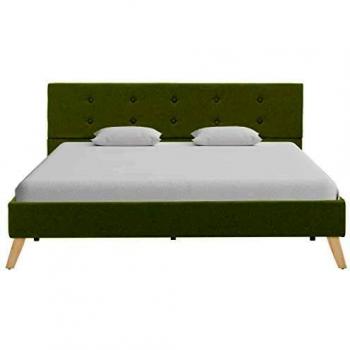 vidaXL Estructura Cama Tela Somier Mobiliario Decoración Hogar Casa Clásica Práctica Cómoda Moderna Robusta y Duradera Sin Colchón Verde 140x200cm