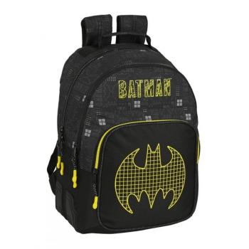 Mochila Escolar Doble Batman Comix con Cantoneras y Adaptable a Carro, Color Negro y Amarillo, 32x42x15cm