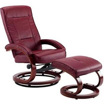 vidaXL Sillón Relax Reclinable Piel Sintética Madera Reposapiés Aparte Butaca Abatible Relajar Confort Reclinación Manual Cuero Artificial Rojo Vino