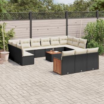 14-Piece Black Poly Rattan Garden Sofa Set with Cushions
