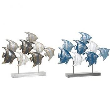 Figura Decorativa DKD Home Decor 56 x 8,3 x 46 cm Azul Turquesa Blanco Espirales Mediterráneo (2 Unidades)